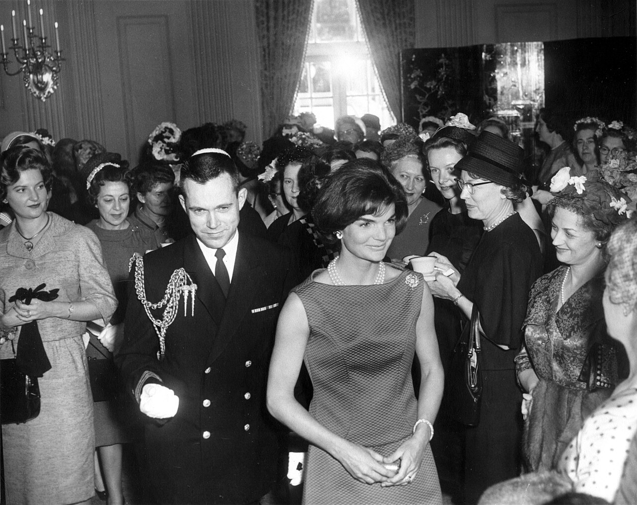 Jacqueline Kennedy wearing pearl ornaments